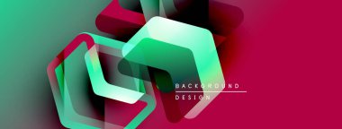 Soyut geometrik şekiller örtüşüyor, canlı renk eğimleri yaratıyor. Modern tasarım elementleri dinamik görsel deneyim önerir.