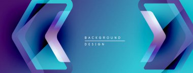 Soyut mavi arkaplan katmanlı geometrik şekiller içerir. Gradyan renkler dinamik görsel efekt yaratır. Metin arkaplan tasarımı okur.