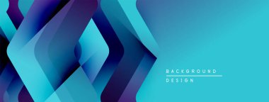 Soyut geometrik şekiller, canlı maviler, morlar modern arka plan yaratır. Gradyan etkisi derinlik ve görsel ilgi ekler. Minimalist tasarım.