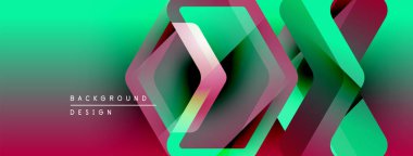 Soyut gradyan arkaplan özellikleri üst üste binen geometrik şekiller. Canlı renkler yeşilden mora karışıyor. Modern tasarım ögesi.