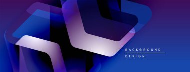 Soyut geometrik şekiller örtüşür, parlak mavi ve mor renkler yaratır. Modern tasarım teknoloji, yenilik, dijital sanat öneriyor.