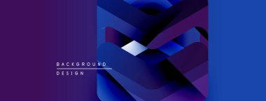 Soyut geometrik tasarım. Mor, mavi gradyanlar dinamik katmanlar oluşturur. Metin arka plan tasarımı okur. Modern görsel sunum.
