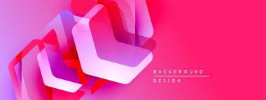 Soyut geometrik şekiller örtüşüyor, canlı pembe, mor renkler yaratıyor. Arkaplan, pankart ve sunumlar için modern tasarım ögesi.