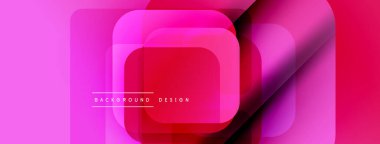 Soyut geometrik şekiller, canlı pembeler, kırmızılar modern arka plan oluşturur. Üst üste binen katmanlar derinlik ve dinamik bileşim öneriyor.