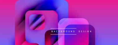 Soyut geometrik şekiller örtüşür, canlı pembeler, maviler, morlar yaratır. Arkaplan ve sunumlar için modern tasarım ögesi.