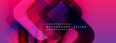 Soyut geometrik şekiller örtüşüyor, canlı pembe, mor renkler yaratıyor. Arkaplan ve sunumlar için modern tasarım ögesi.