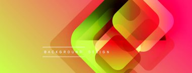 Soyut geometrik katmanlar canlı gradyan arkaplan oluşturur. Üst üste binen şekiller derinlik ve modern tasarım estetiğini gösteriyor..