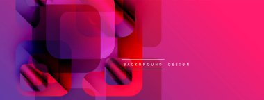 Soyut geometrik şekiller örtüşüyor, canlı pembe, mor renkler yaratıyor. Modern tasarım elementleri dijital sanat ve dinamik kompozisyon öneriyor.