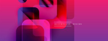 Soyut geometrik şekiller örtüşüyor, canlı pembeler, morlar, kırmızılar yaratıyor. Modern tasarım elementleri dinamik görsel deneyim önerir.