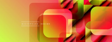 Soyut geometrik şekiller çakışıyor. Canlı renkler harmanlanarak, dinamik görsel efekt yaratır. Sarı, turuncu, kırmızı gradyanlar kompozisyona hakim..