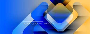 Soyut geometrik şekiller örtüşür, dinamik mavi, sarı bir eğim yaratır. Arkaplan ve sunumlar için modern tasarım ögesi.