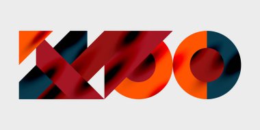 Soyut grafik tasarım, koyu arkaplana karşı katmanlı şekiller, canlı renkler, cesur tipografi X3O oluşturur. Modern, dinamik kompozisyon.