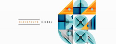 Soyut geometrik şekiller, mavi, turuncu renkler. Modern tasarım elementleri dinamik görsel kompozisyon oluşturur. Minimalist stil, temiz hatlar.