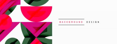 Soyut geometrik şekiller örtüşüyor, canlı pembe, yeşil bir bileşim oluşturuyor. Beyaz alan temiz kontrast sağlıyor. Modern tasarım ögesi.