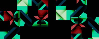 Soyut geometrik şekiller, deniz mavisi, kırmızı renkler baskın gelir. Karmaşık desenler dinamik görsel deneyimler yaratır. Minimalist tasarım, modern estetik.