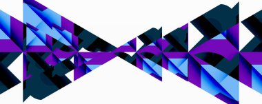 Soyut geometrik tasarım. Keskin üçgenler dinamik ve simetrik desenler oluşturur. Maviler kompozisyona hakim. Minimalist stil.