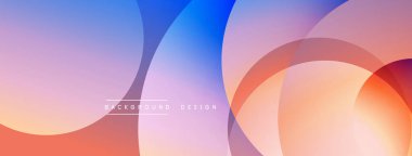 Soyut arkaplan özellikleri üst üste binen daireler, gradyanlar. Renkler mor, mavi, turuncu, pembe. Modern tasarım ögesi.