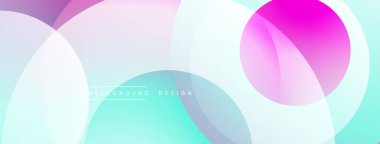 Soyut renkli arkaplan. Üst üste binen daireler dinamik görsel efekt yaratır. Yumuşak eğimler, modern tasarım elementleri mevcut.