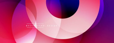Soyut tasarım, üst üste binen daireler, canlı pembeler, morlar, maviler. Modern estetik, pürüzsüz gradyanlar dinamik görsel etki yaratır.