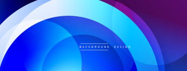 Soyut akışkan şekiller, canlı maviler, morlar dinamik bir zemin oluşturur. Modern tasarım elementleri teknoloji ve yenilik öneriyor.