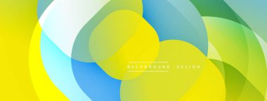 Soyut renkli şekiller çakışıyor. Sarı, yeşil, mavi renkler dinamik görsel efekt yaratır. Arka planlar için modern tasarım ögesi.