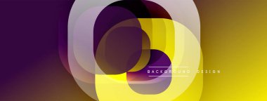Soyut geometrik bileşim. Üst üste binen yuvarlak kareler dinamik görsel efekt yaratır. Renk ayrımı, sarı egemen tasarım. Modern, şık arkaplan.