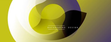 Soyut tasarım özellikleri üst üste binen daireler, gradyanlar. Sarı, mor, beyaz renkler dinamik görsel efekt yaratır. Metin arkaplan tasarımı okur.