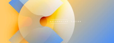 Soyut tasarım katmanlı daireler, gradyanlar içerir. Sıcak renkler serin tonlara karışır. Minimalist tarz, modern estetik. Arkaplan yenilik öneriyor.