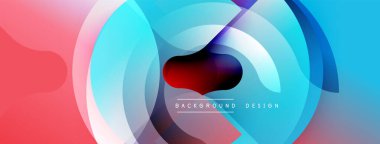 Soyut geometrik şekiller çakışıyor. Canlı mavi, pembe gradyanlar dinamik görsel efekt yaratır. Modern tasarım elementleri teknoloji ve yenilik öneriyor.