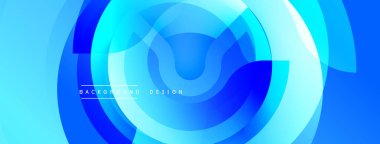 Soyut mavi tasarım eşmerkezli daireler, gradyanlar, akışkan şekiller içerir. Modern estetik, arka planlar, pankartlar, sunumlar için uygun.