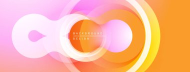 Soyut tasarım özellikleri üst üste binen daireler, gradyanlar. Yumuşak pembeler, portakallar modern görsel efektler yaratır. Minimalist, dinamik kompozisyon.