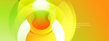 Soyut, enerjik bir arkaplan. Üst üste binen daireler dinamik görsel efekt yaratır. Sarı, turuncu, yeşil renkler kompozisyona hakim. Modern tasarım ögesi.