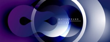 Soyut sıvı şekilleri, üst üste binen daireler dinamik mor, mavi gradyan oluşturur. Arkaplan ve sunumlar için modern tasarım ögesi.