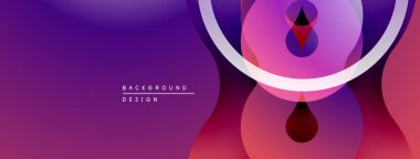 Soyut mor tasarım, üst üste binen daireler, gradyanlar, kıvrımlı çizgiler. Arka planlar ve pankartlar için modern estetik.
