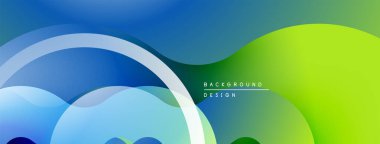 Soyut sıvı şekilleri, maviden yeşile doğru. Modern tasarım, düz kıvrımlar, dinamik kompozisyon. Minimalist estetik, canlı renkler.