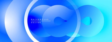 Soyut mavi arkaplan. Üst üste binen daireler dinamik görsel efekt yaratır. Dijital projeler için modern tasarım.
