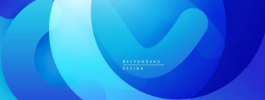 Soyut mavi arkaplan. Üst üste binen şekiller dinamik, akışkan görsel efektler yaratır. Modern tasarım çeşitli uygulamalar için uygundur.