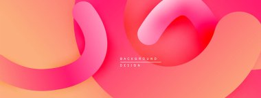 Soyut sıvı şekiller, canlı pembeler, portakallar modern arka plan oluşturur. Yumuşak eğimler hareketi, derinliği gösterir. Tasarım enerjik ve neşeli hissettiriyor..