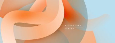 Soyut sıvı şekilleri kesişir. Sıcak turuncu, serin mavi, gri tonlar modern tasarım yaratır. Minimalist estetik, pürüzsüz gradyanlar mevcut.