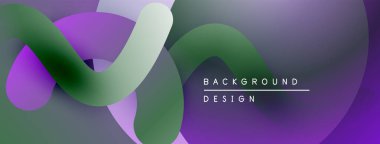 Soyut sıvı şekilleri, mor yeşil gradyanlar. Modern tasarım, düz kıvrımlar, dinamik kompozisyon. Minimalist estetik, canlı renkler.