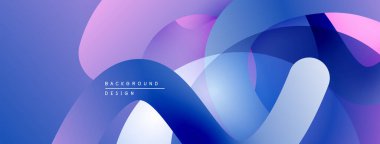 Soyut sıvı şekilleri, mavi mor gradyanlar. Modern tasarım, düz kıvrımlar, dinamik kompozisyon. Projeler için arkaplan ögesi.