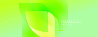 Soyut yeşil arkaplan. Üst üste binen şekiller dinamik görsel efekt yaratır. Gradyan renkler yumuşak doku sağlar. Modern tasarım ögesi.