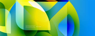 Soyut enerjik tasarım. Üst üste binen şekiller dinamik değişim etkisi yaratır. Sancaklar ve web siteleri için modern ve renkli arkaplan.