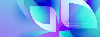 Soyut sıvı şekilleri örtüşür, parlak mavi ve mor renkler yaratır. Modern tasarım elementleri hareket, enerji, derinlik.