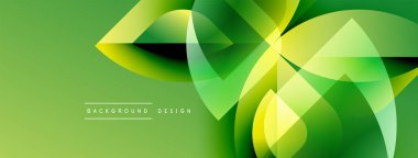 Soyut yeşil tasarım, üst üste binen şekiller, gradyanlar. Modern, dinamik kompozisyon görsel ilgi yaratır. Yumuşak geçişler, canlı renkler.