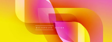 Soyut geometrik şekiller çakışıyor. Canlı sarı, turuncu, pembe renkler modern arka plan tasarımı yaratır. Minimalist metin mevcut.