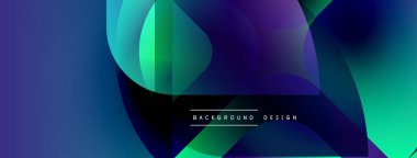 Soyut sıvı şekilleri örtüşür, parlak mavi ve mor renkler yaratır. Modern tasarım metin arkaplanı, tasarım içerir. Minimalist estetik.