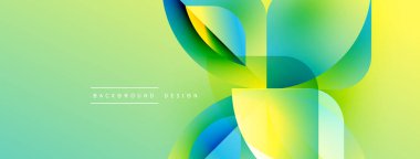 Soyut canlı tasarım, üst üste binen renkli şekiller. Gradyan renkler yeşil, sarı, mavi karışımı dinamik görsel efekt yaratır. Mevcut en küçük metin.
