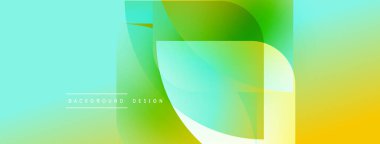 Soyut, enerjik bir arkaplan. Pürüzsüz gradyanlar turkuazları karıştırır, yeşil, sarı renkler. Üst üste binen şekiller dinamik görsel efekt yaratır. Modern tasarım ögesi.