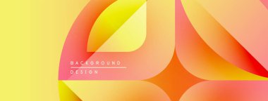 Soyut arkaplan özellikleri üst üste binen renkli şekiller. Renkler sarı, turuncu, kırmızı karışımı dinamik görsel efekt yaratır. Modern tasarım ögesi.